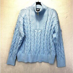 Lands End Drifter Cable Knit 1/4 Zip Sweater Womens XL (18) Light Blue Pullover